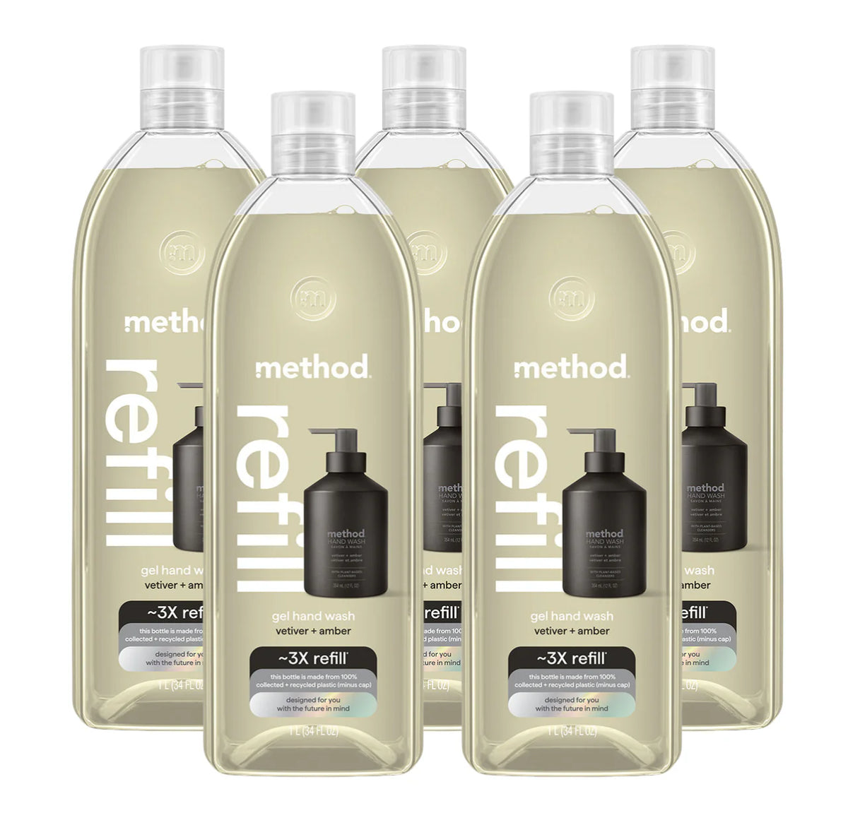 vetiver + amber gel hand wash refill 5-count bundle