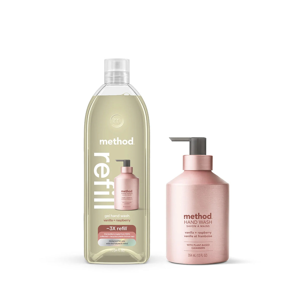 gel hand wash starter set - vanilla + raspberry