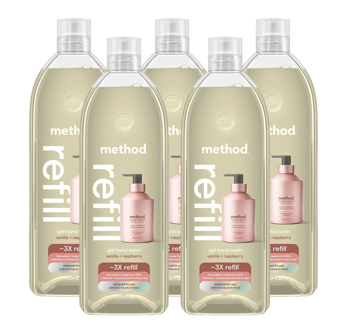 vanilla + raspberry gel hand wash refill 5-count bundle